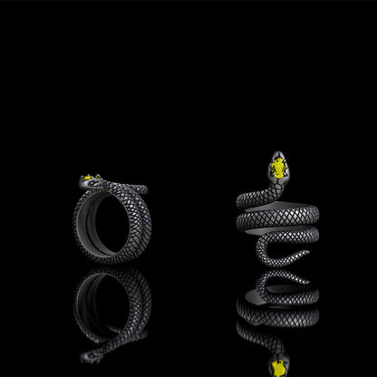 Zircon-set Coiled Snake Sterling Silver Ring