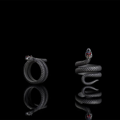 Zircon-set Coiled Snake Sterling Silver Ring