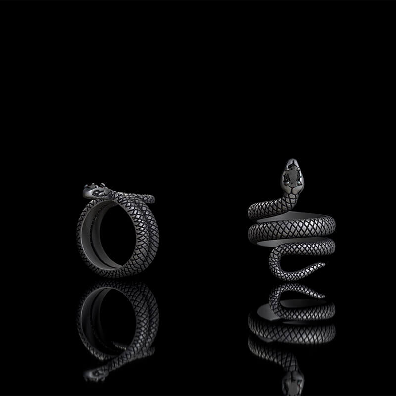 Zircon-set Coiled Snake Sterling Silver Ring